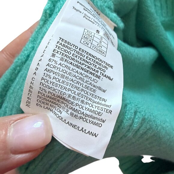 Pinko Teal Blue Sweater knit W Rhinestones Embellished crew neck S small - Picture 2 of 8